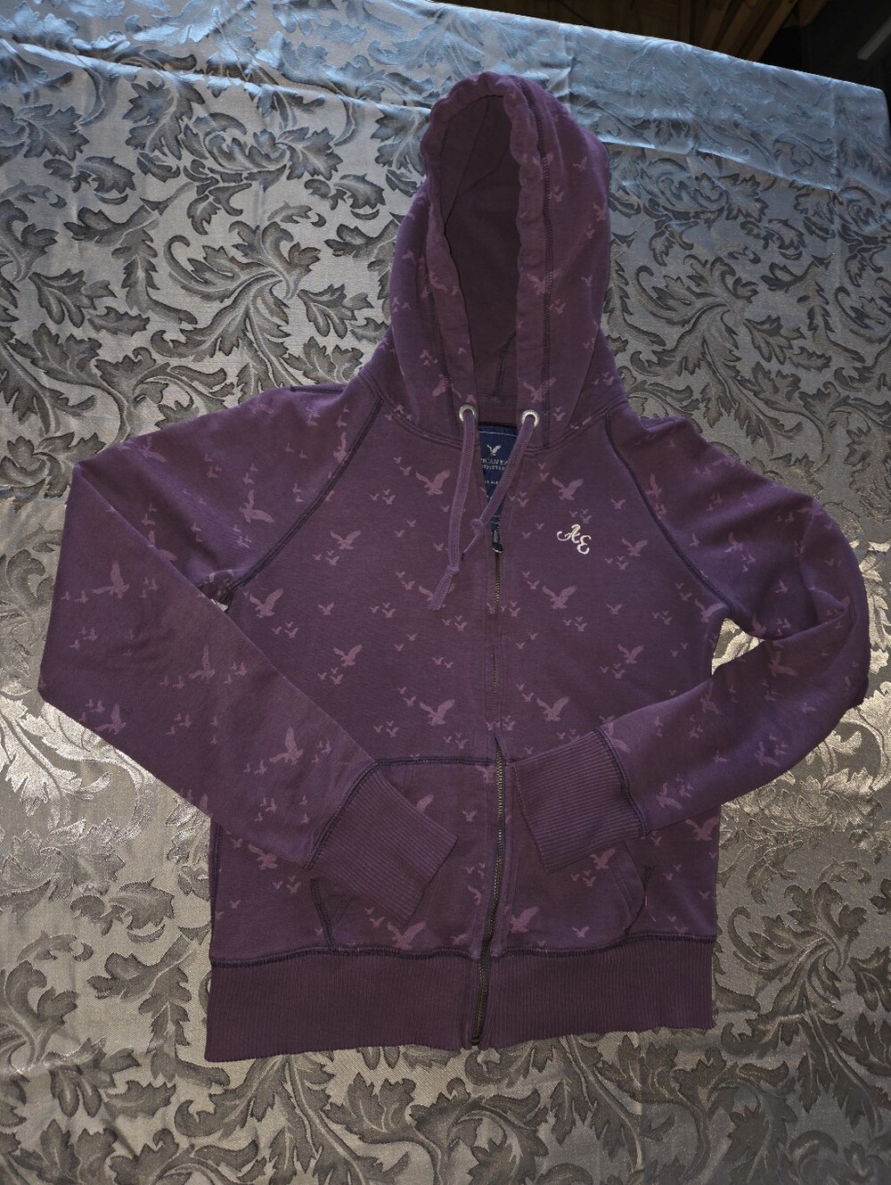 American Eagle Outfitters Zip Up Hoodie Y2K Bleached Eagle Print